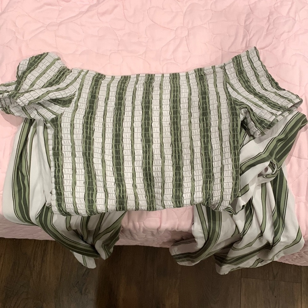 off the shoulder green romper